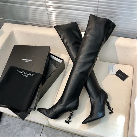 ysl boots flat|YSL thigh high boots.